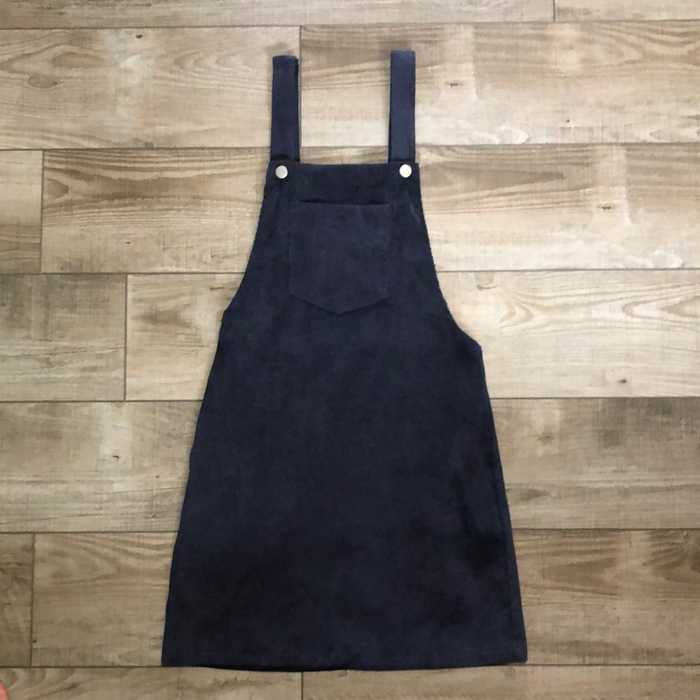 Blue corduroy material overall dress
